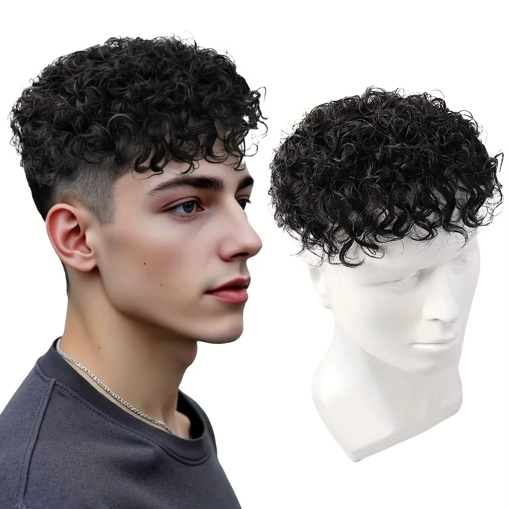 Perruque de cheveux humains bouclés pour hommes de 4 pouces