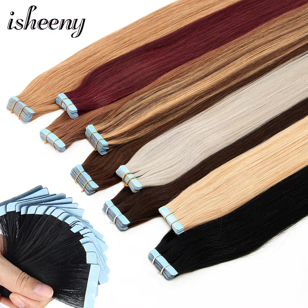Isheeny – Extensions de cheveux naturels européens Remy, 18 pouces, 1.8g, Mini bande adhésive, 10 pièces