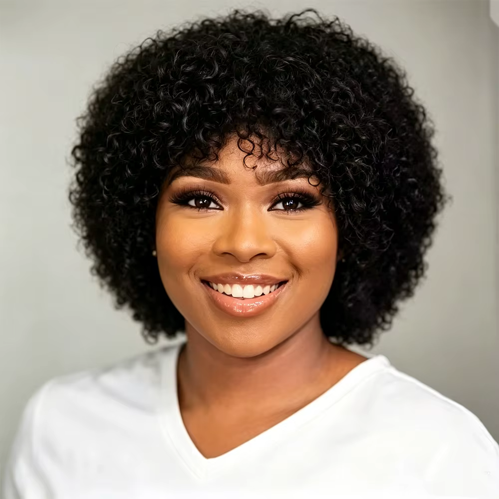 Afro crépus bouclés perruque de cheveux humains court