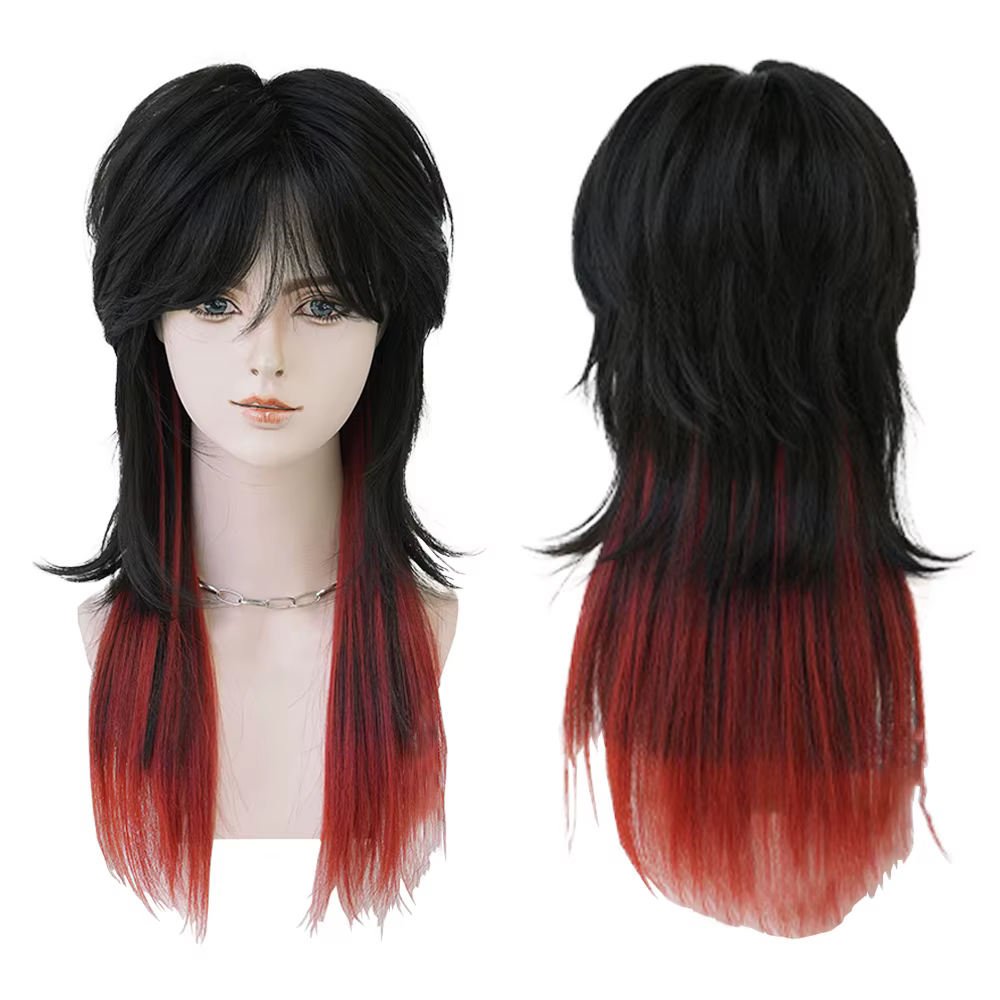 Perruque synthétique de coiffure mulet bleue avec frange
