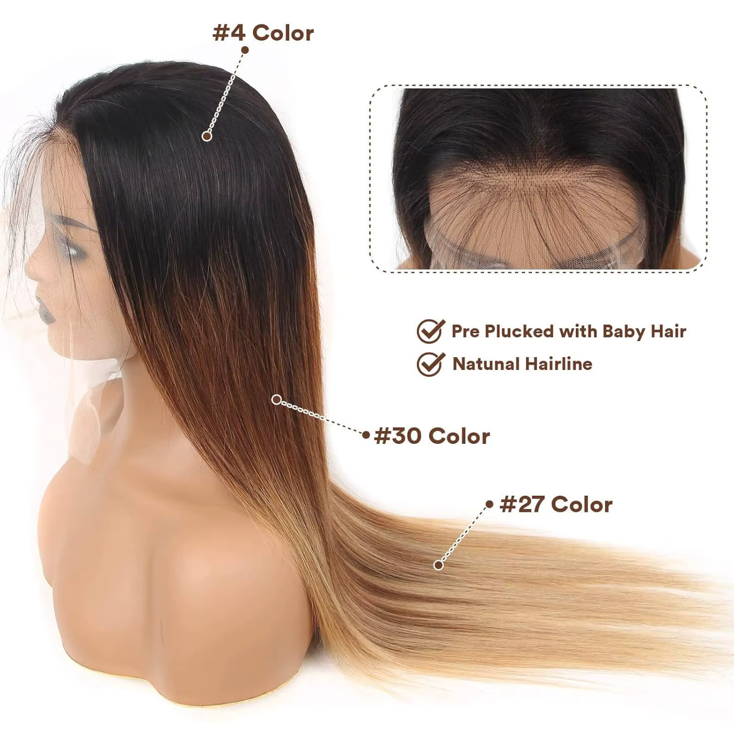 Perruque Lace Front Wig naturelle ombrée à reflets 13x6