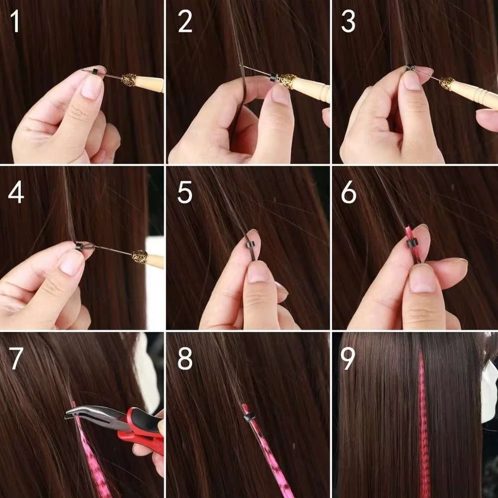 LISI GIRL Extensions de cheveux synthétiques en plumes colorées 16 pouces 10 pièces/pack bleu violet pour les femmes