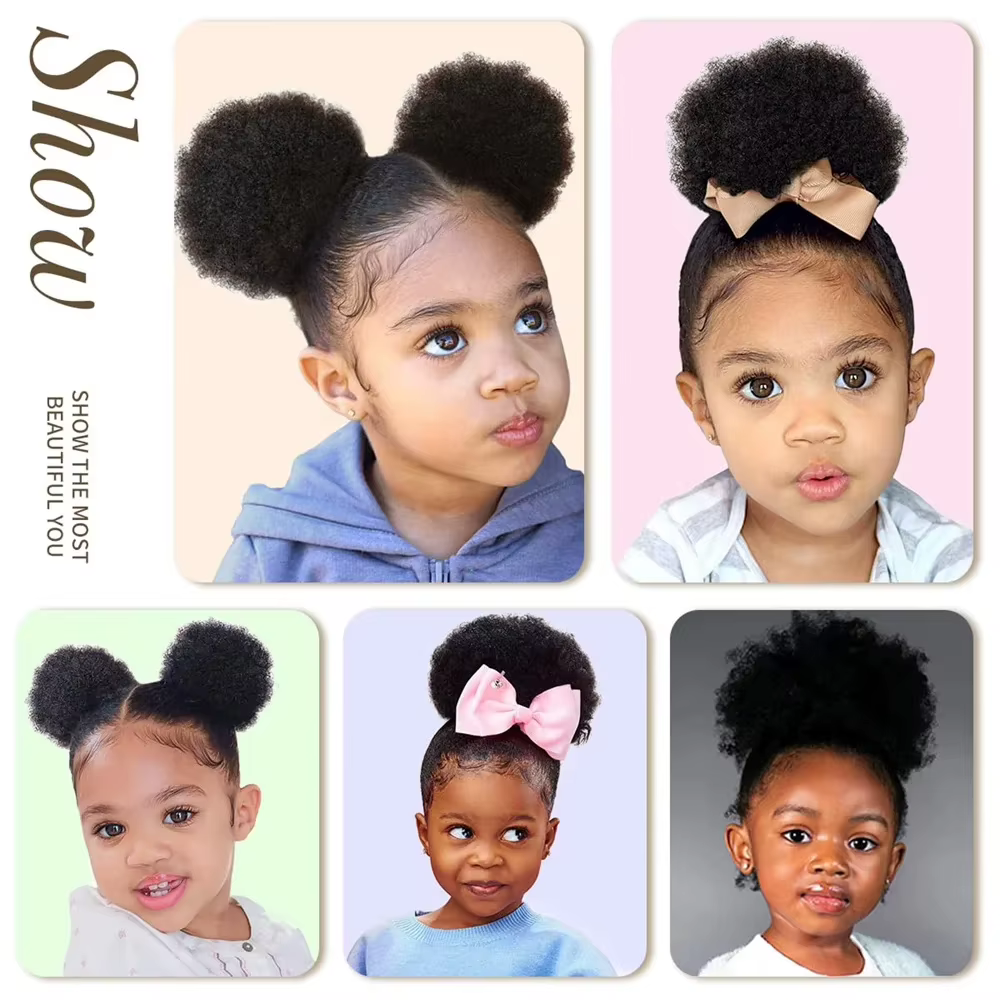 Chignon Afro court en cheveux humains, postiche pour femmes et enfants, perruque queue de cheval à cordon, extensions bouclées crépues à clipser