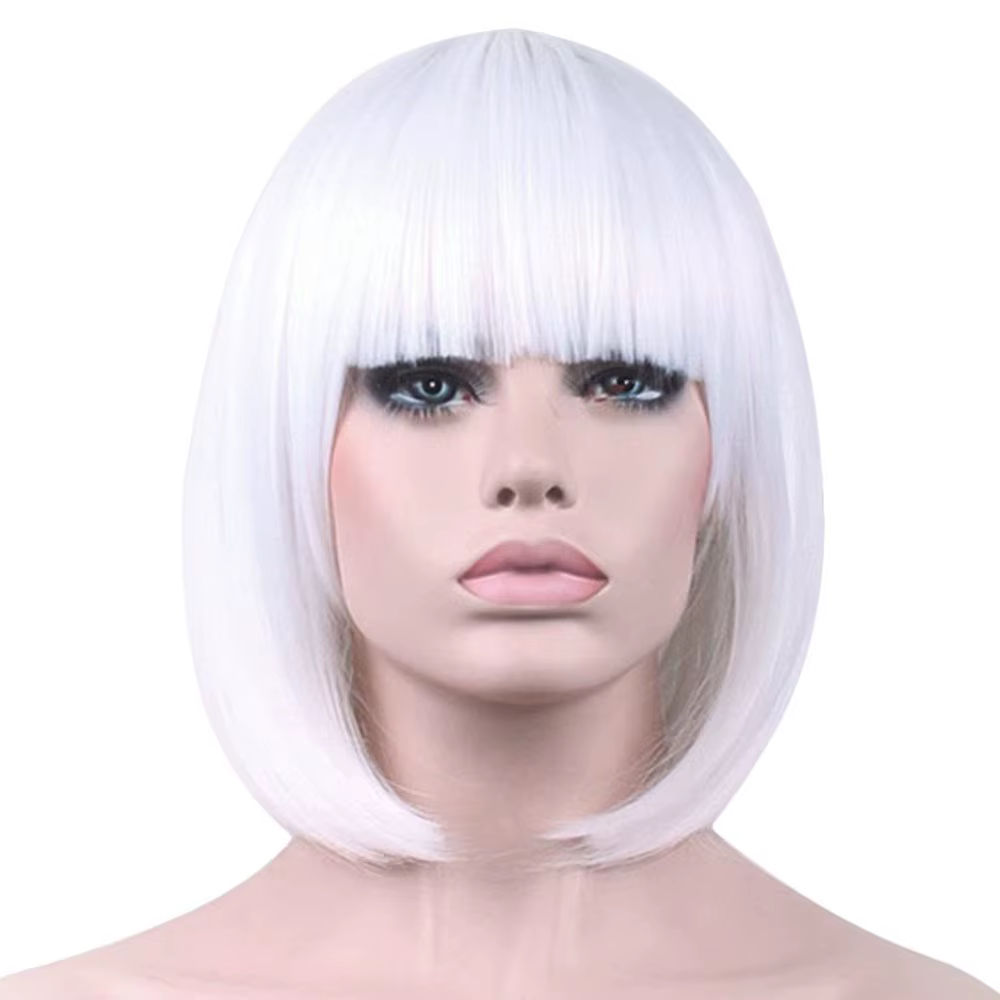 Perruque Bob courte blanche avec frange pour femme
