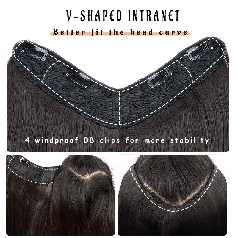 WIGSIN 22 pouces synthétique en forme de V couches 4 Clips longue Extension de cheveux raides mode postiche Invisible perruque pour les femmes