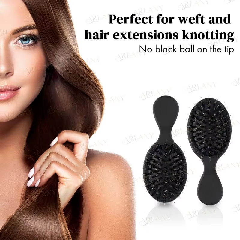 Brosse à cheveux en poils de sanglier à finition mate avec dents en nylon pour extensions