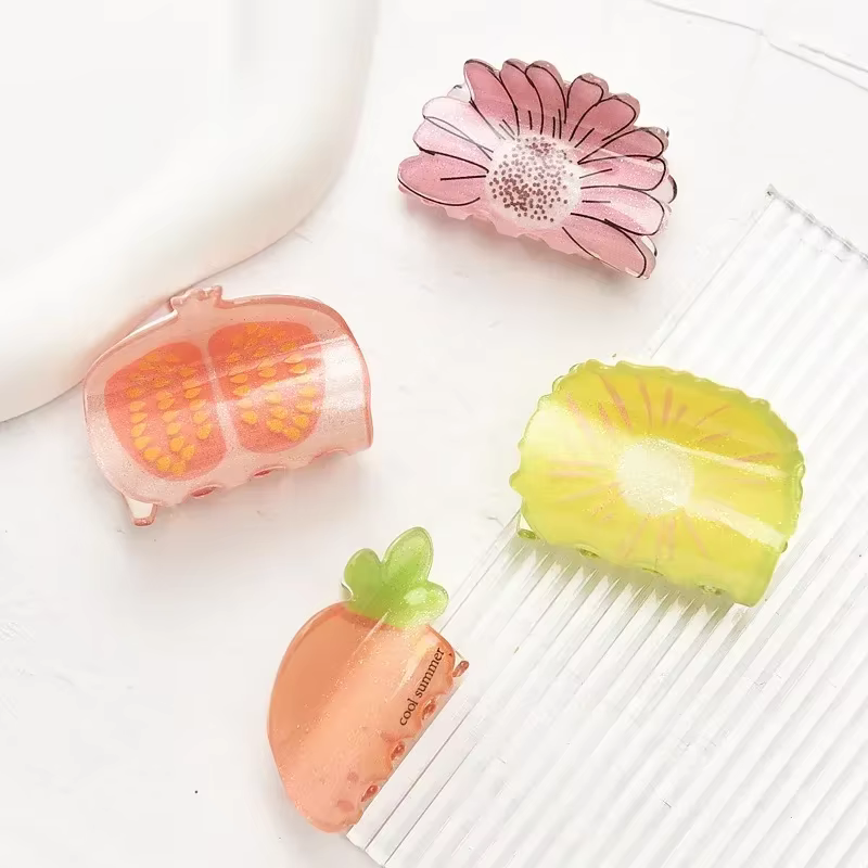 Pinces à cheveux en acrylique arc-en-ciel fruits