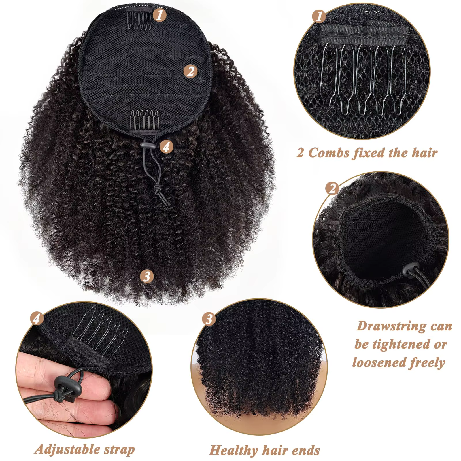 Extensions de cheveux humains bouclés afro kinky à clipser
