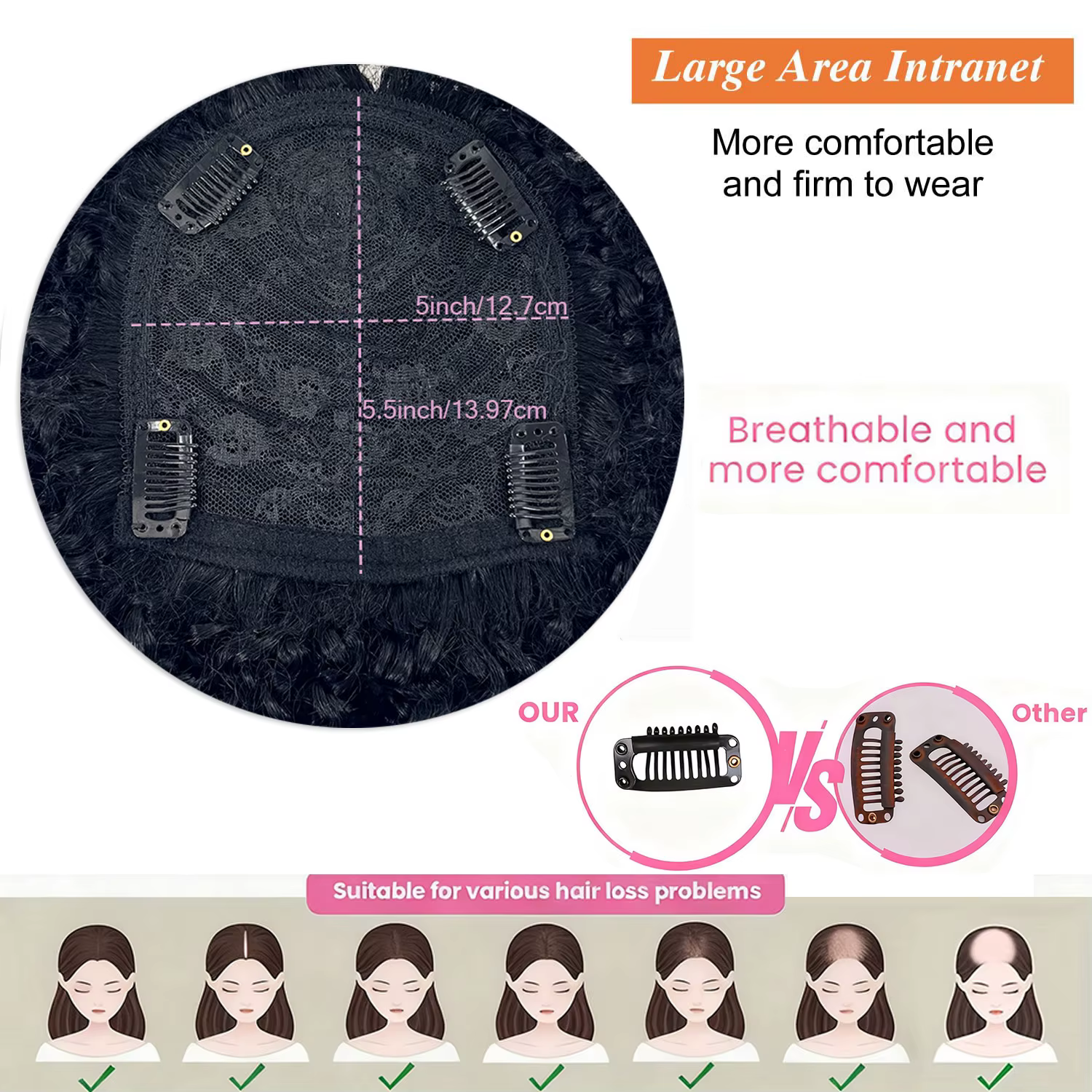 Topper de cheveux afro crépus bouclés pour femmes – Postiche d'aspect naturel crépu bouclé pour amincir la couverture