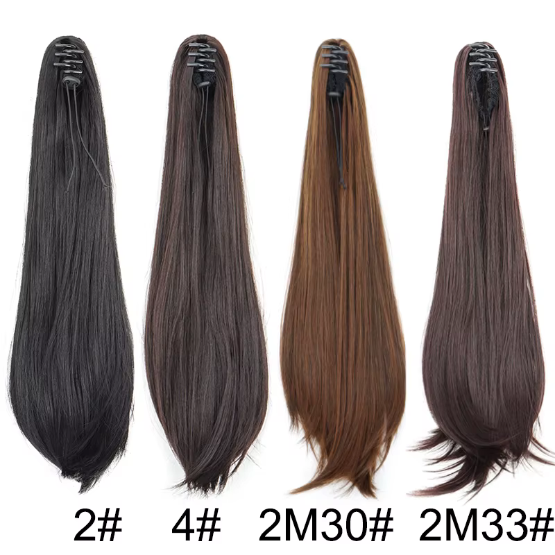 Synthétique 40 cm/50 cm pince à griffes Micro bouclés en Extension de queue de cheval longue droite bouclée noir brun
