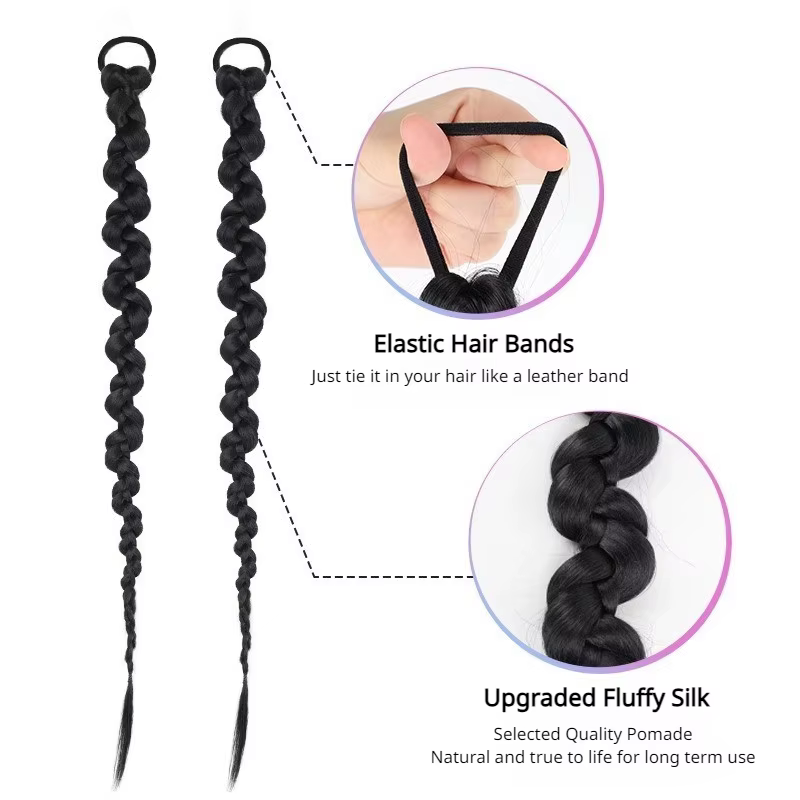 Extensions de cheveux queue de cheval tressées à la mode avec attaches