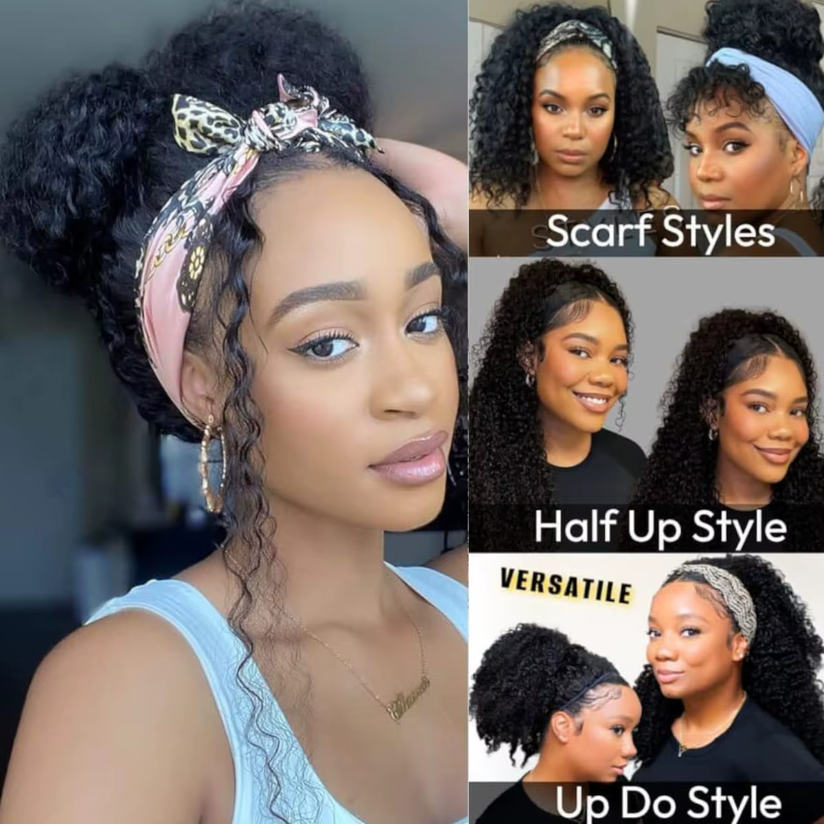 Demi-perruque cheveux humains crépus bouclés 3 en 1 perruque