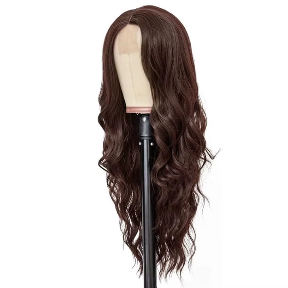 Perruque synthétique brun foncé à grandes boucles pour cosplay d'Halloween