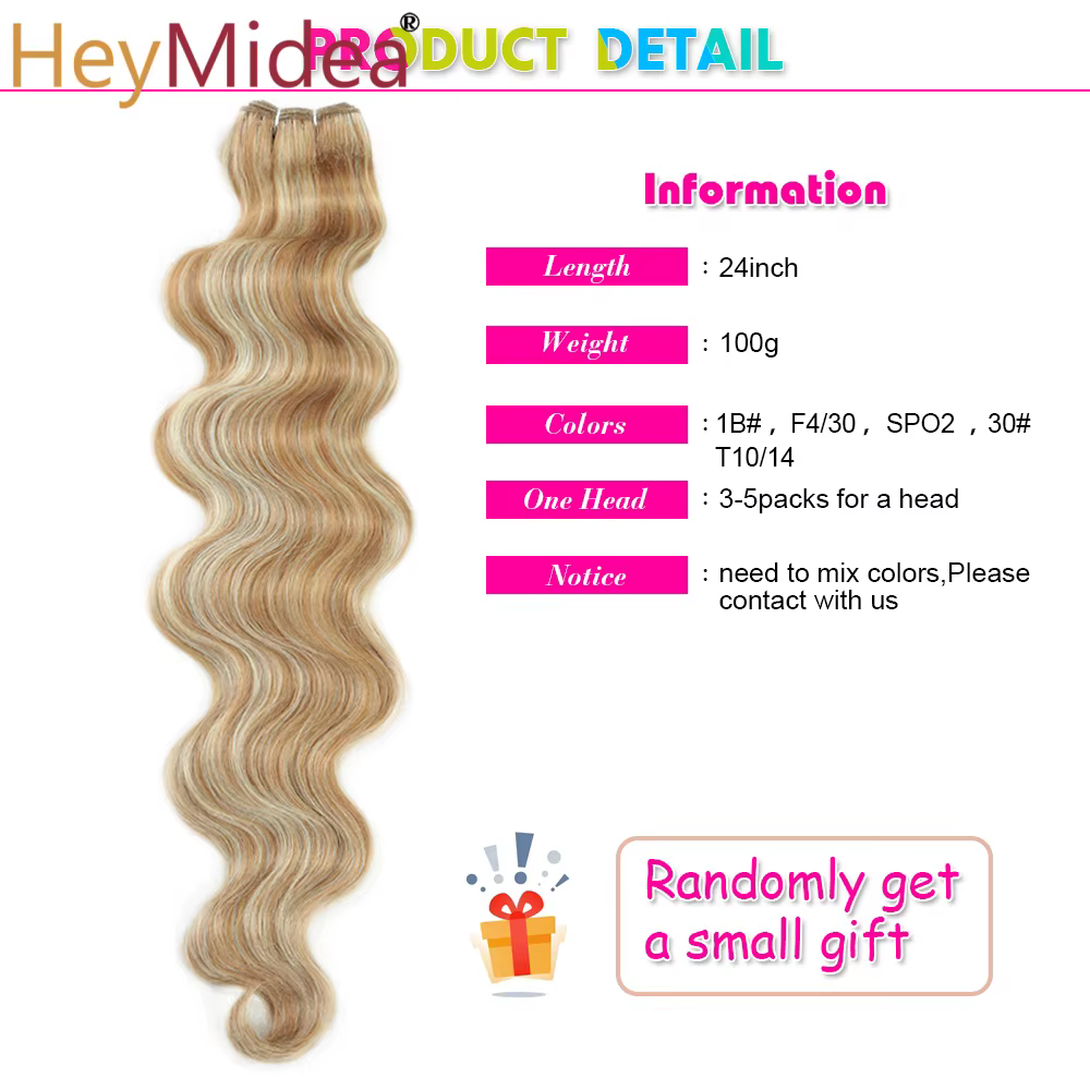 Extensions de cheveux synthétiques naturels Body Wave, tissage en mèches, Ombré Blond Piano, épaisseur 'Loose Deep', pour queue de cheval
