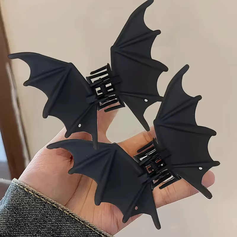 Pince à cheveux chauve-souris gothique Halloween noir mat