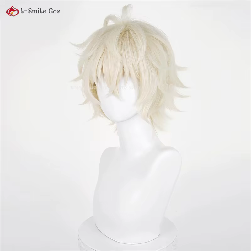 Perruque de Cosplay Synthétique Courte et Blond Clair de 30cm avec Bonnet