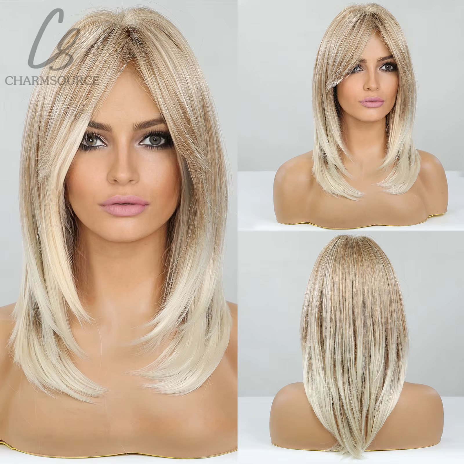 Perruque synthétique lisse et naturelle
