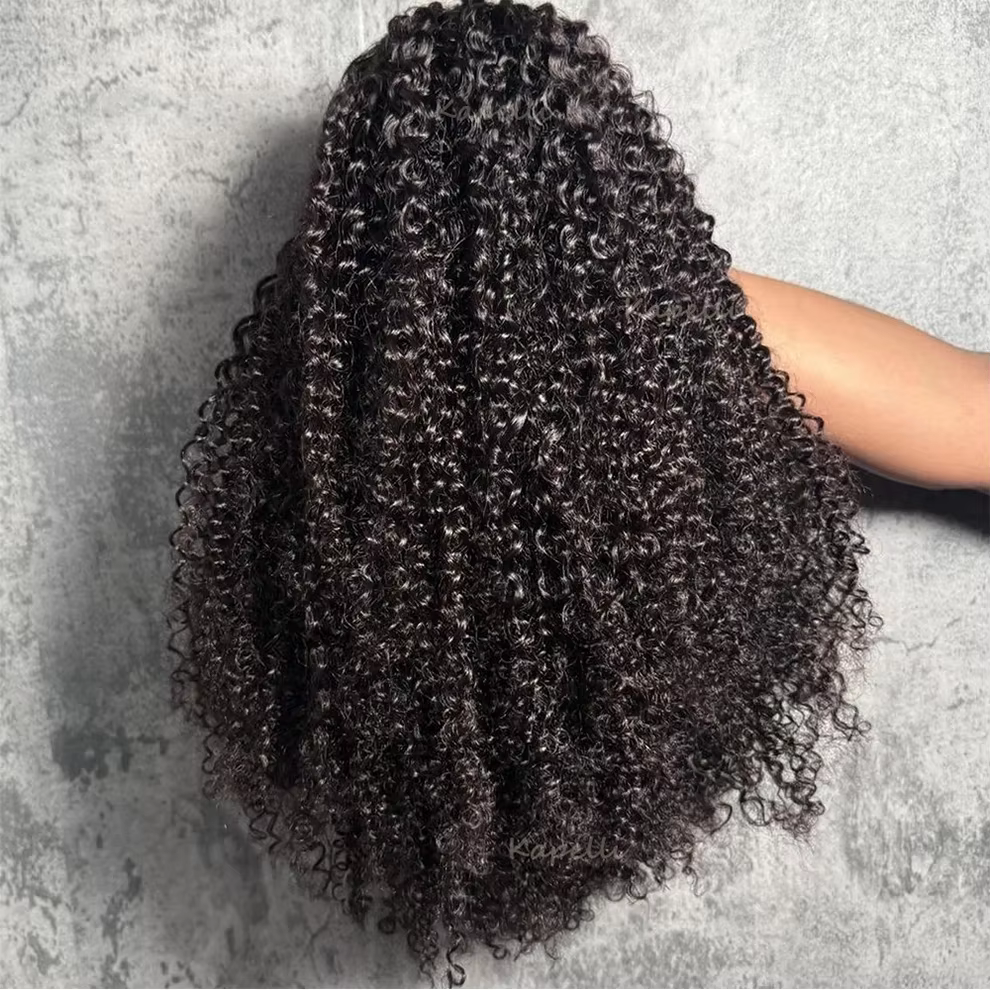 Perruque mi-tête en cheveux humains bouclés crépus