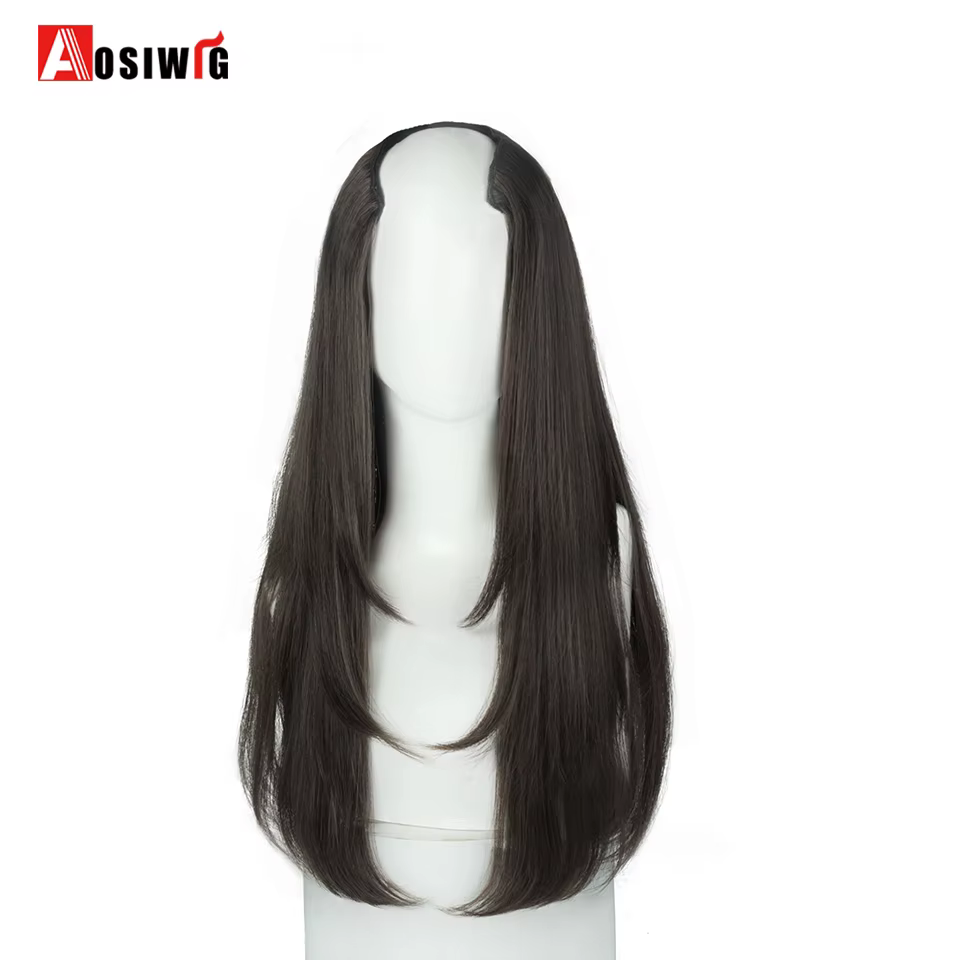 Extension de Cheveux Synthétiques Longs et Lisses en Forme de V