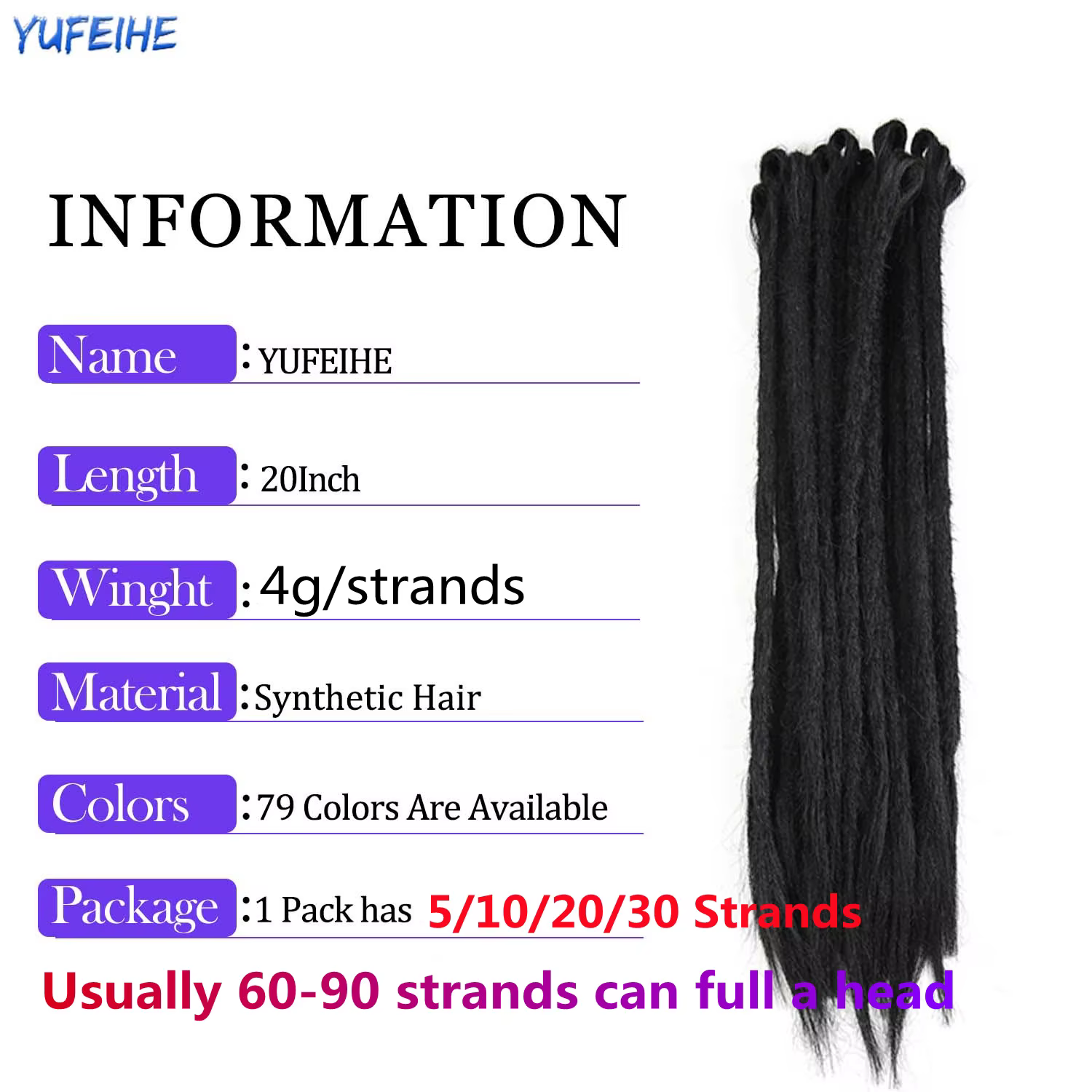 Extensions de dreadlocks fines