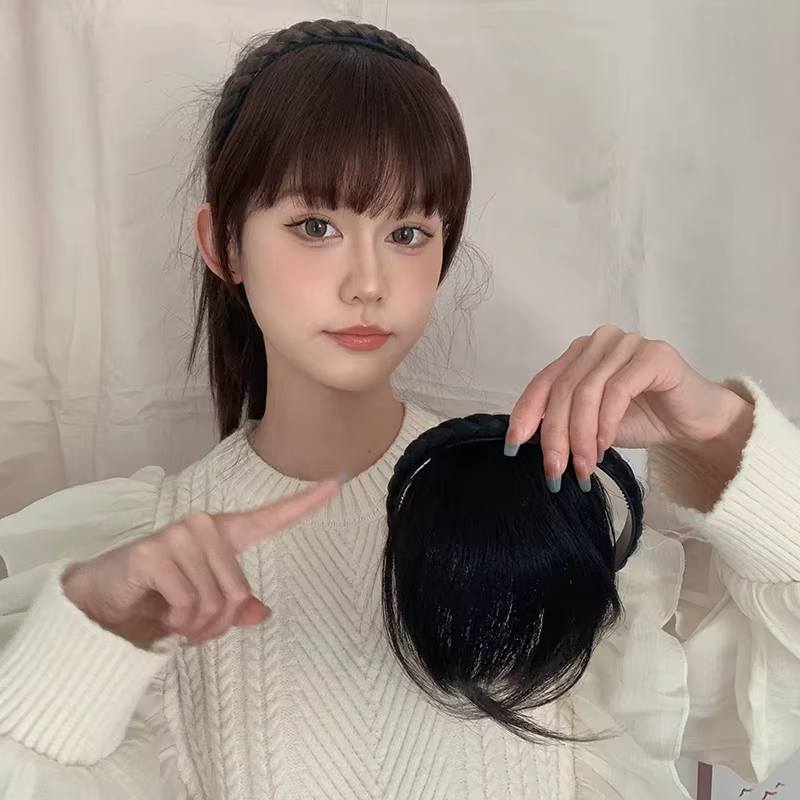 Bandeau à franges en cheveux synthétiques pour femme