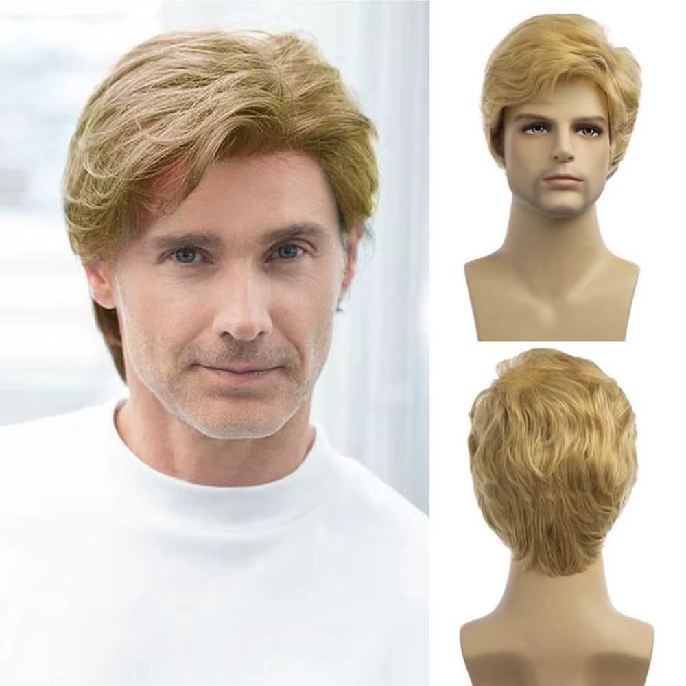 Perruque synthétique courte bouclée naturelle pour hommes