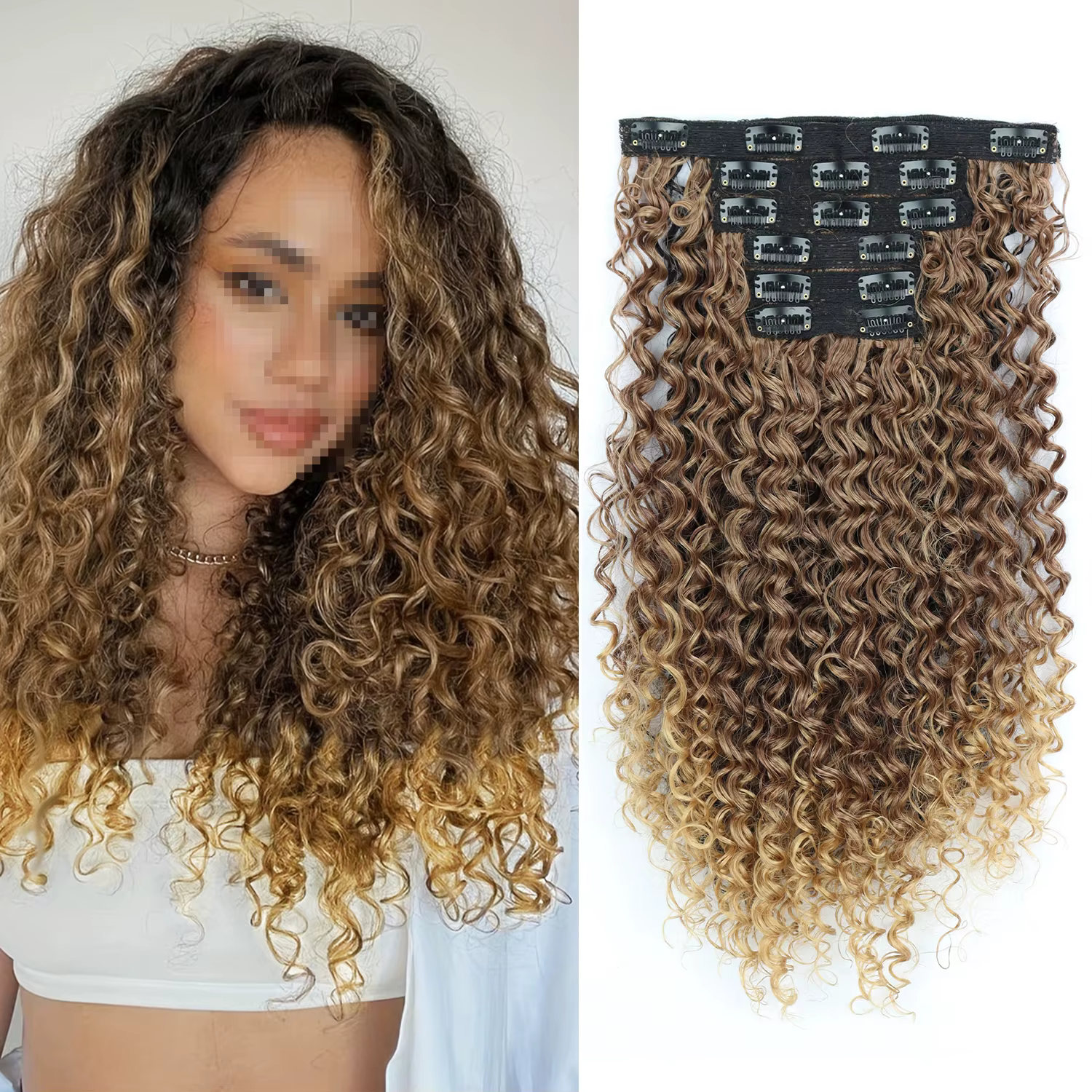 Extensions de cheveux synthétiques bouclées crépues à clipser