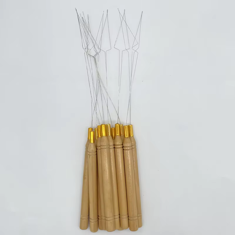 Extra Love 20 pièces Nouvelles aiguilles à boucle avec manche en bois pour extensions de cheveux