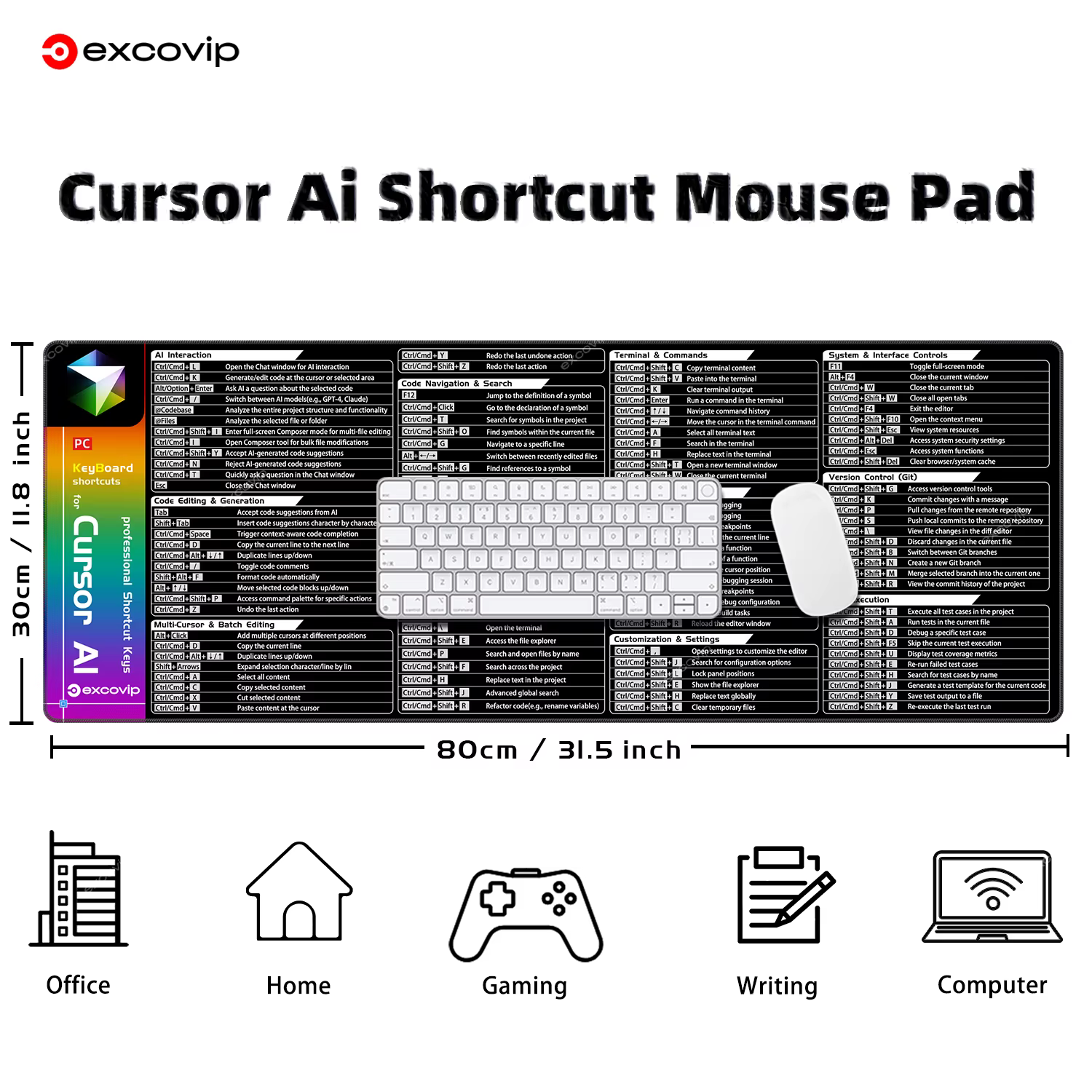 Tapis de souris de programmation EXCO Cursor AI, grand pour la production de codes, raccourcis d'ingénieur Web, tapis de bureau d'ordinateur