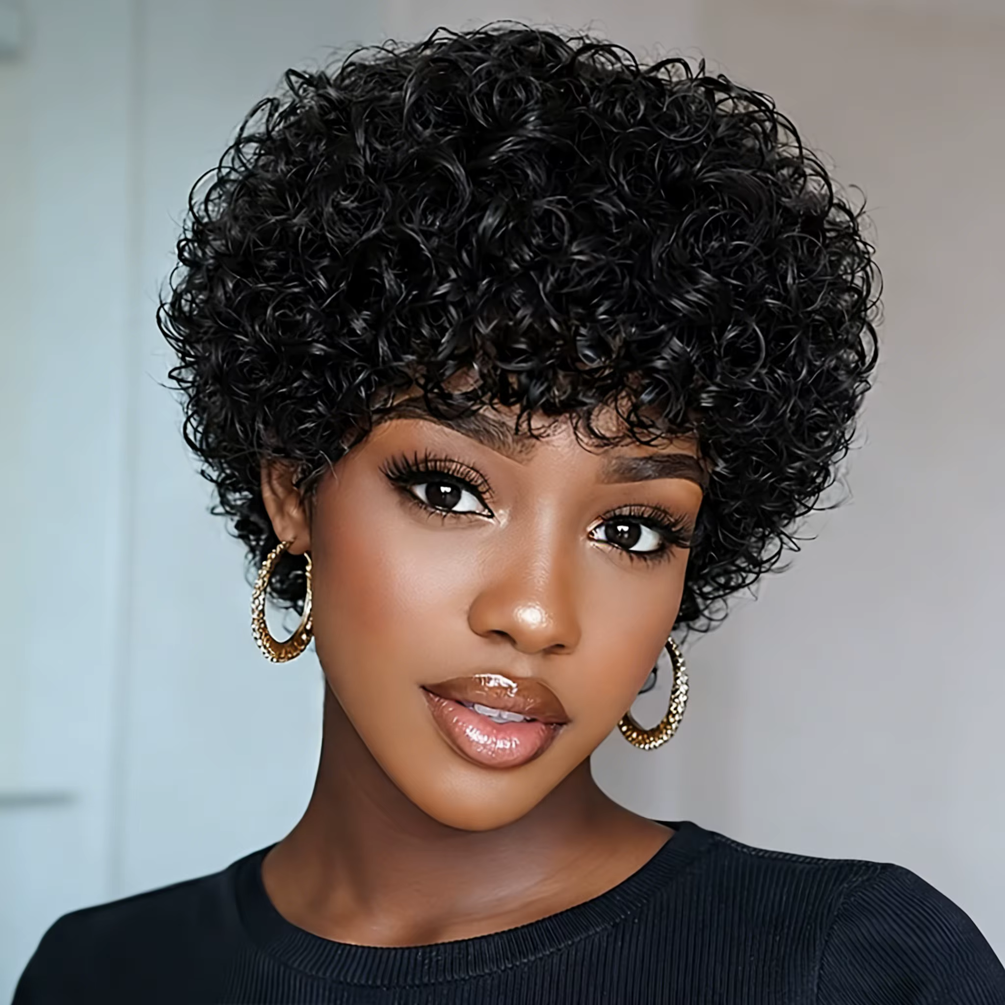 Perruque courte coupe pixie en cheveux humains