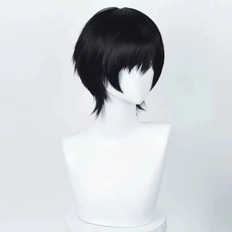 Perruque de Cosplay Anime Yoshida Hirofumi, perruque courte noire de 35cm, cheveux synthétiques résistants à la chaleur, perruques de fête pour hommes