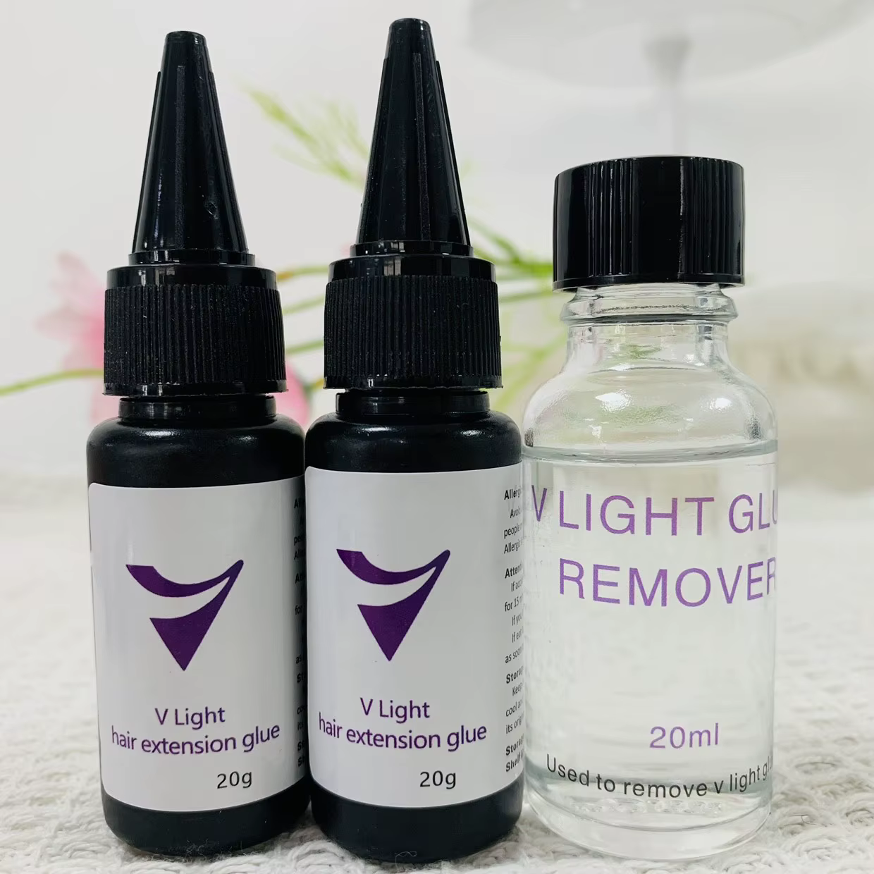 Colle d'extension de cheveux à lumière UV avec dissolvant 20g dissolvant de lumière UV 20ml V colle d'extension de cheveux légère pour extension de cheveux itip rapide