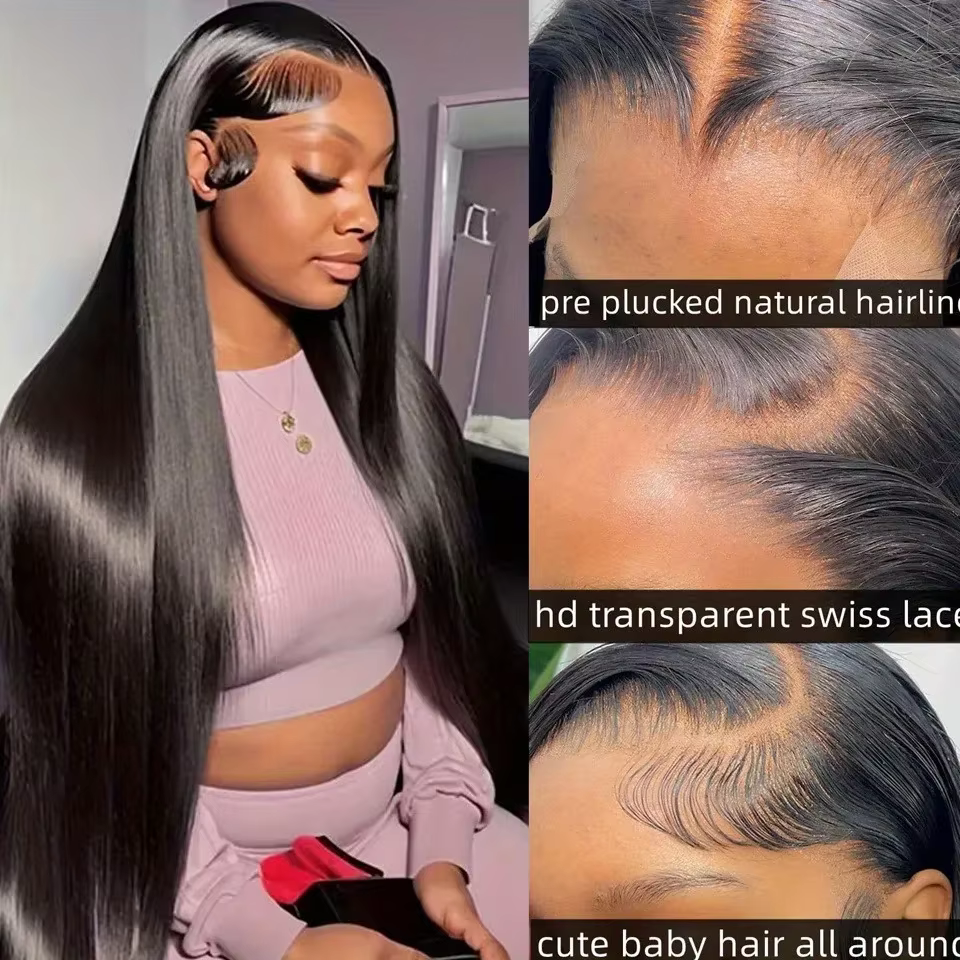 Perruque Lace Front en Cheveux Humains Raides Brésiliens 2026 pour Femmes – Sans Colle – En Promotion