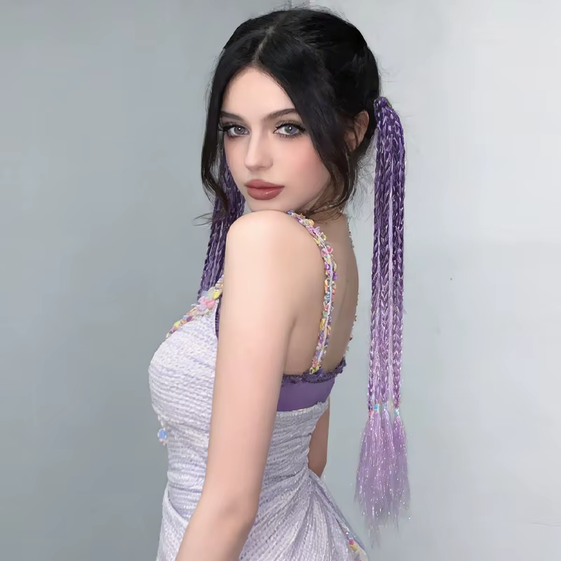 Lot de 2 extensions de cheveux en fibres synthétiques avec tresses torsadées ombrées à fil doré