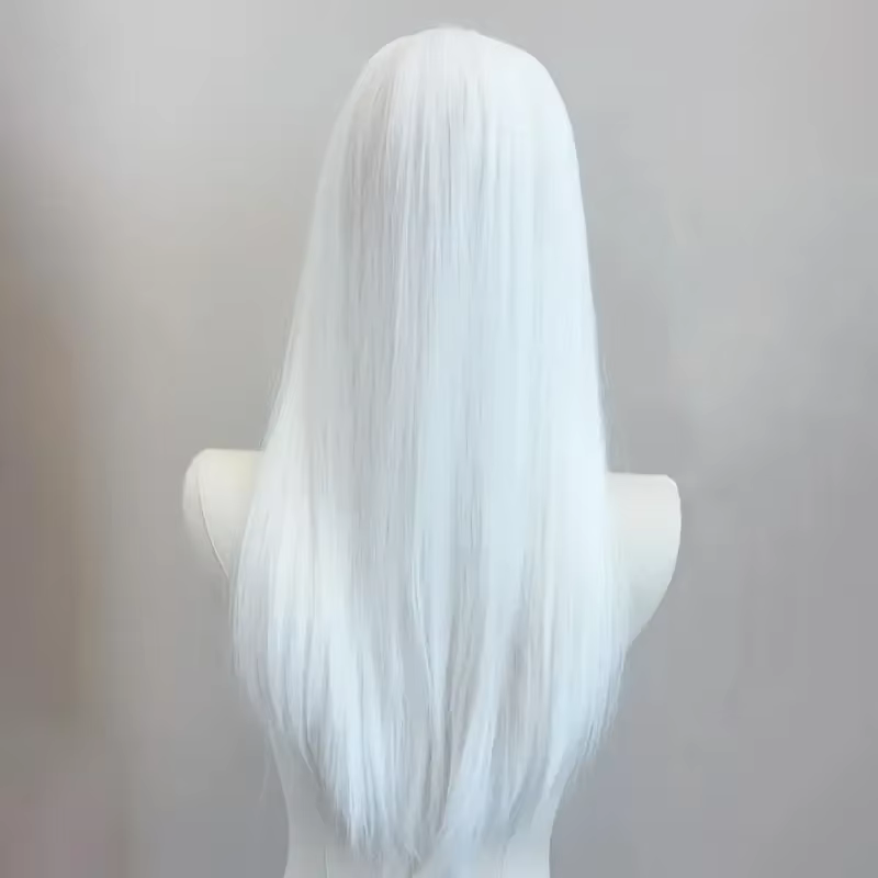 Perruque longue droite à l'air blanc pur pour femmes