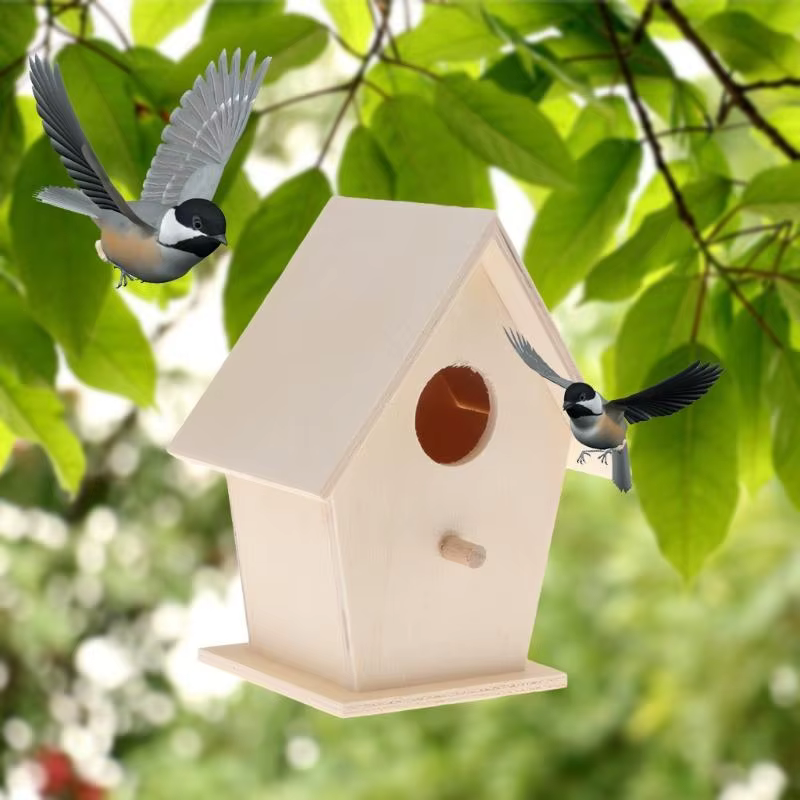 Nichoir à oiseaux en bois pour l'extérieur, à peindre, nichoir fait à main avec perchoir pour petits oiseaux, décoration