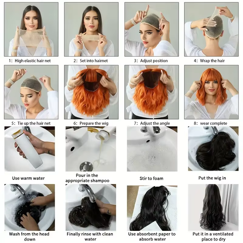 WIGSIN 16 pouces synthétique bandeau court vague d'eau perruque de cheveux bouclés pour les femmes respirant