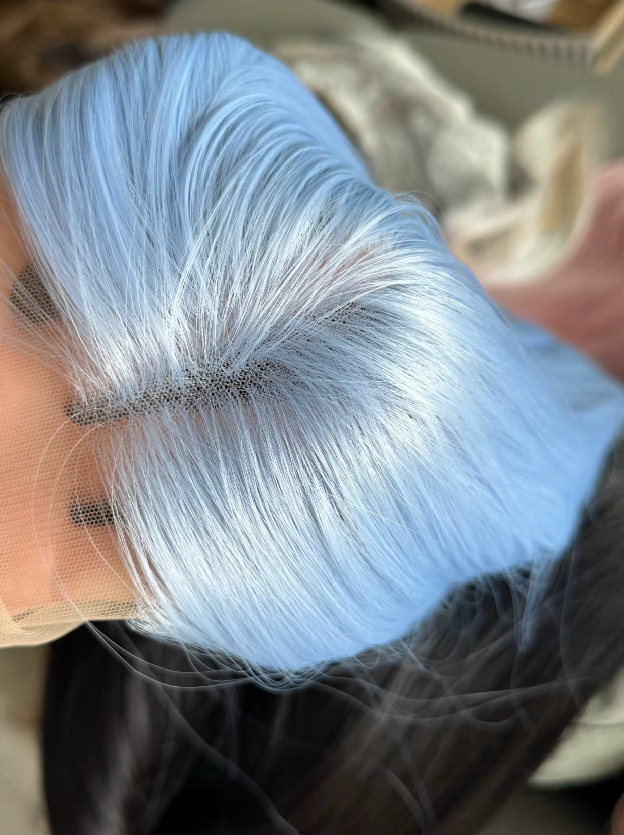 Perruque Lace Front Wig synthétique bleu bébé 26 pouces