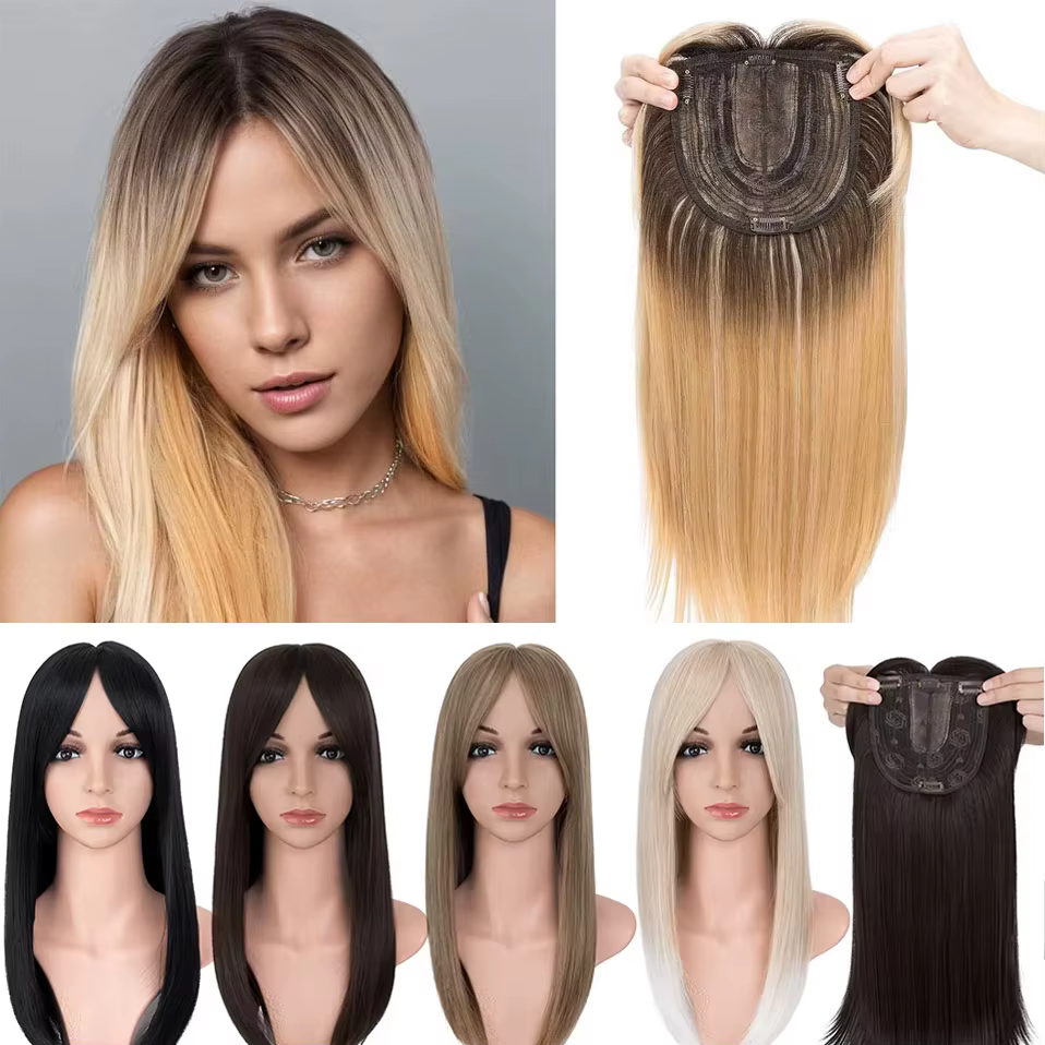 Extensions capillaires synthétiques lisses de 18 pouces avec frange pour femmes