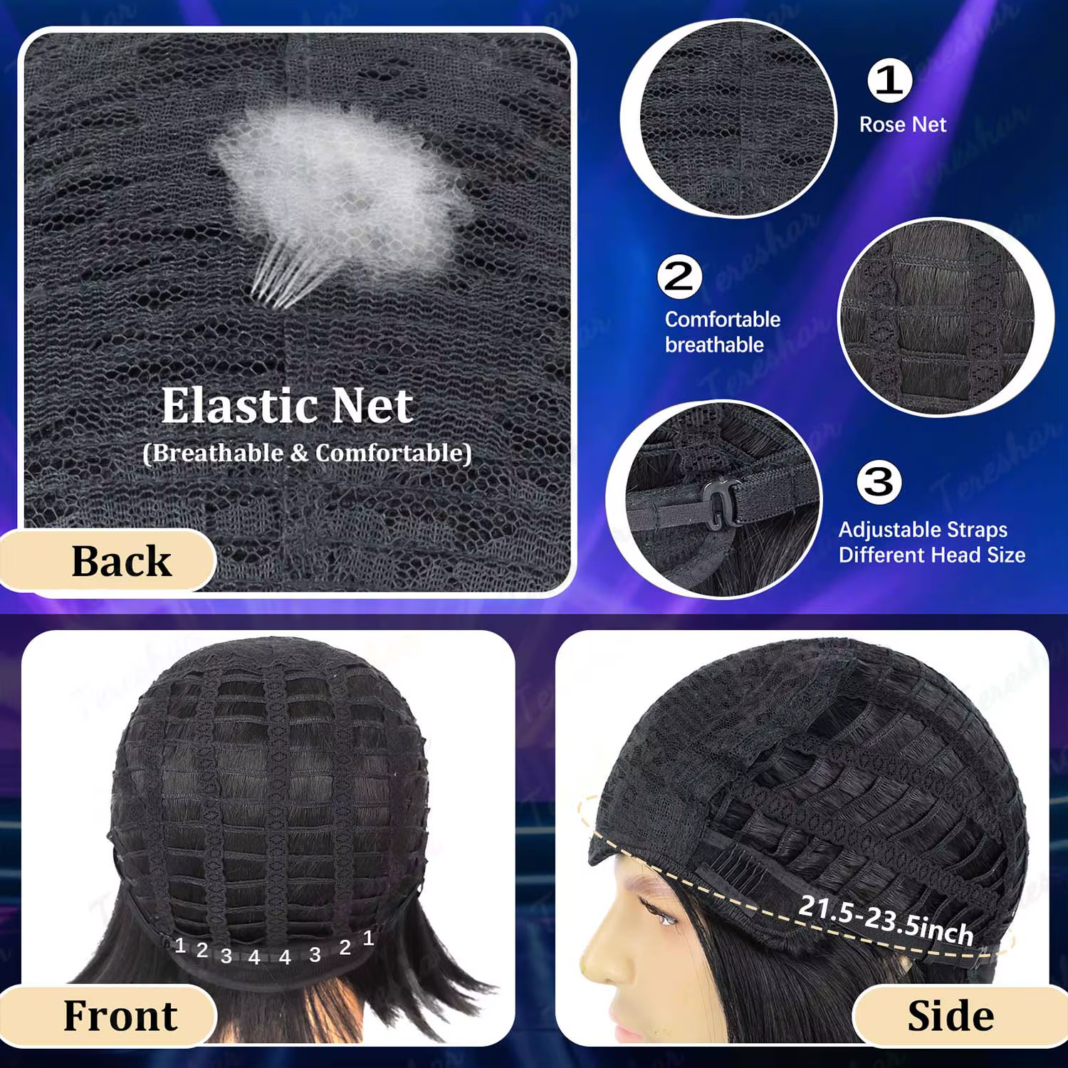 Perruque synthétique courte et lisse noire pour hommes