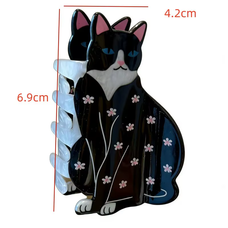 Barrettes à cheveux mignonnes en forme de chat noir floral