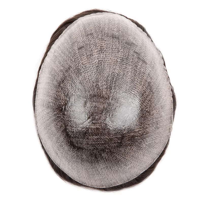 Nouveaux hommes toupet avec noeuds pleine PU 0.12-0.14 cm perruque de cheveux humains indien système