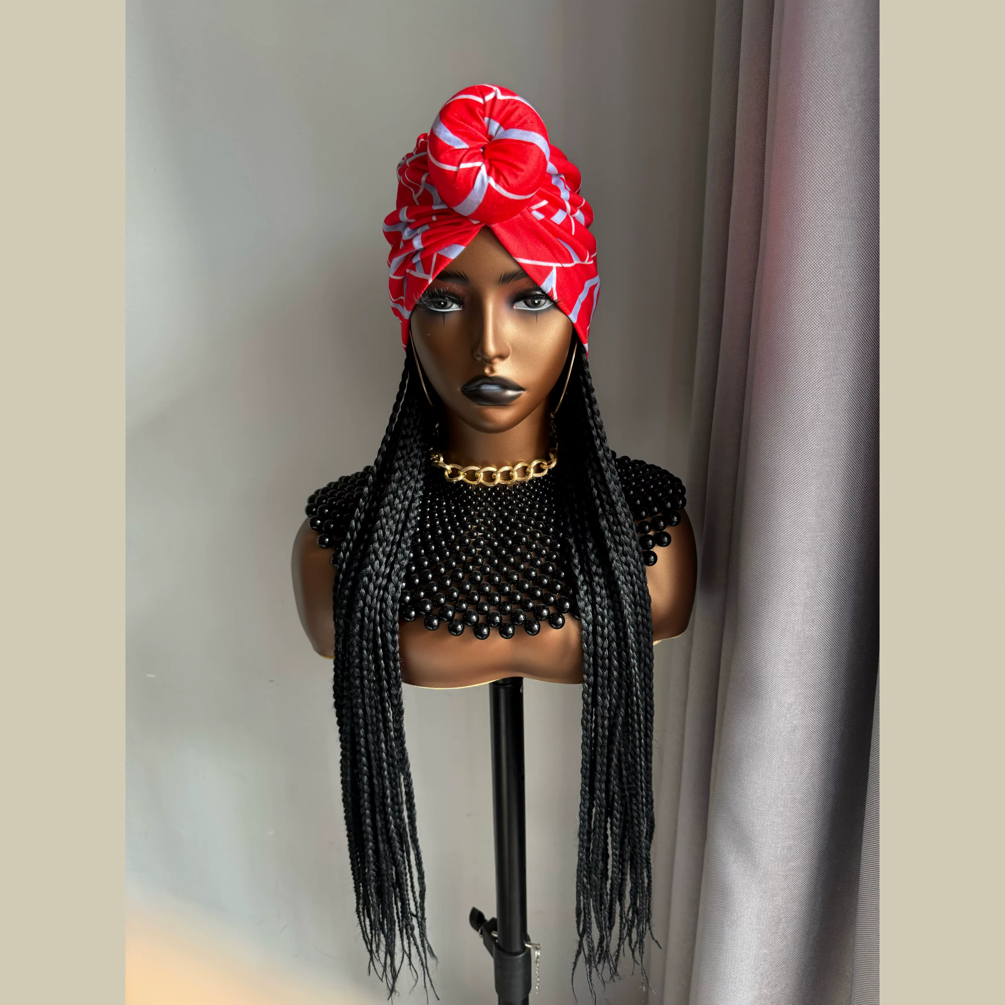 Perruque Synthétique Longue Tressée Noire de 24 Pouces