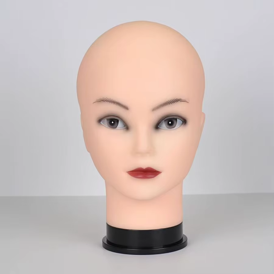 Tête de Mannequin chauve avec trépied de coiffure noir