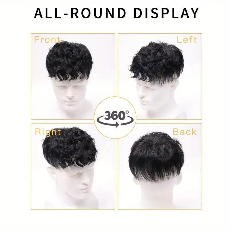 Perruque de cheveux humains Leslie bouclée/moelleux pour hommes