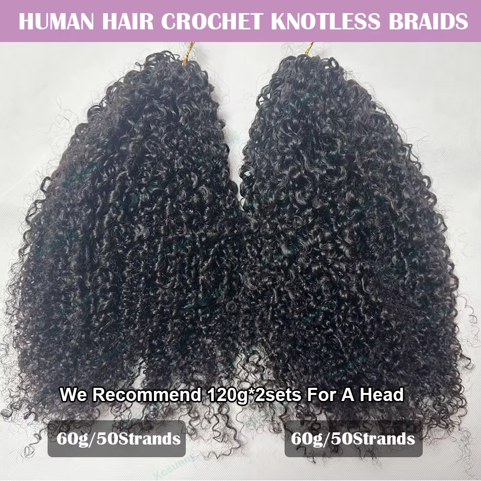 K Inky bouclés Crochet Extensions de cheveux humains Afro crépus pré-séparés sans noeuds