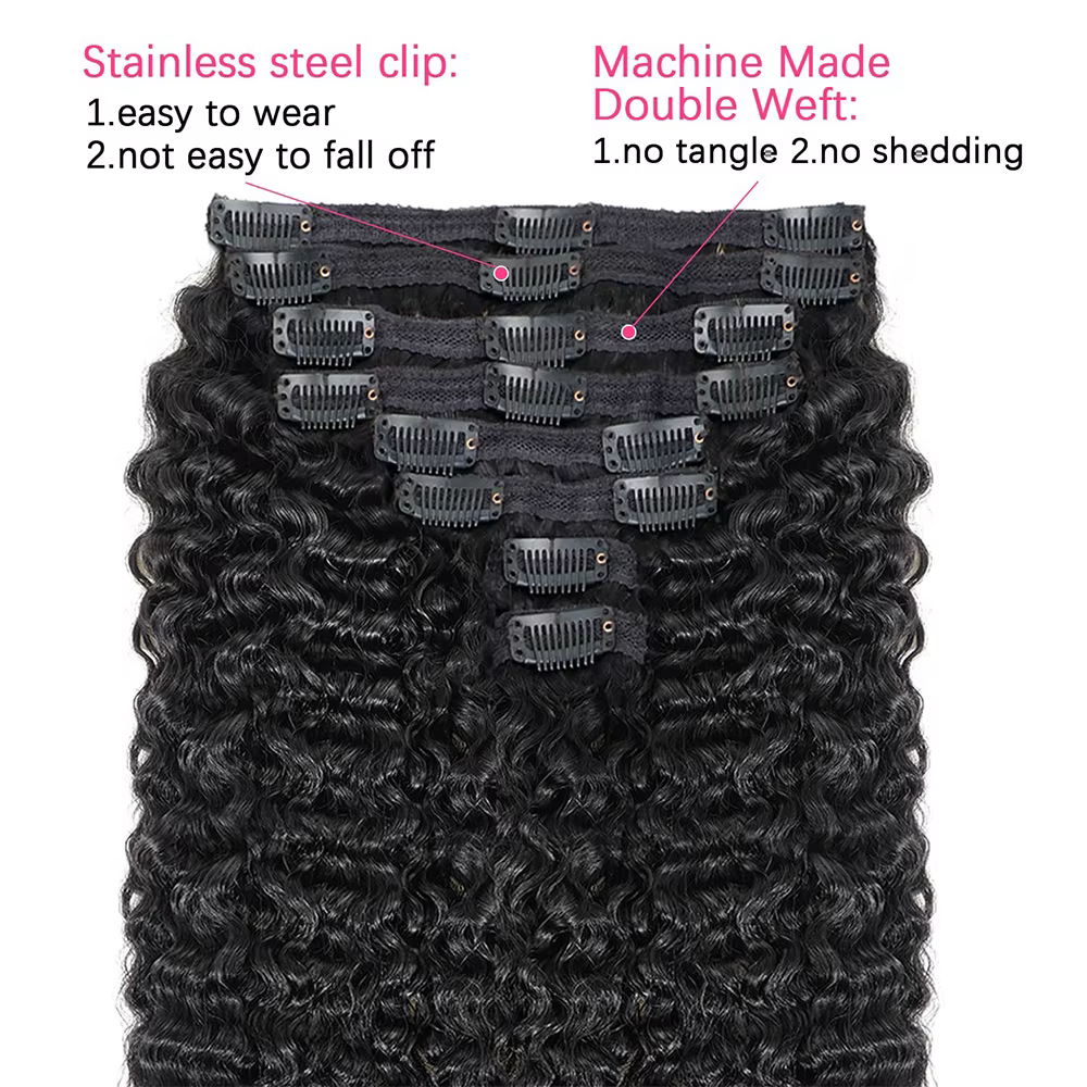 Extensions de cheveux bouclés à clipser, couleur noir naturel, pour femmes, cheveux brésiliens, pointes en spirale, 100% cheveux humains