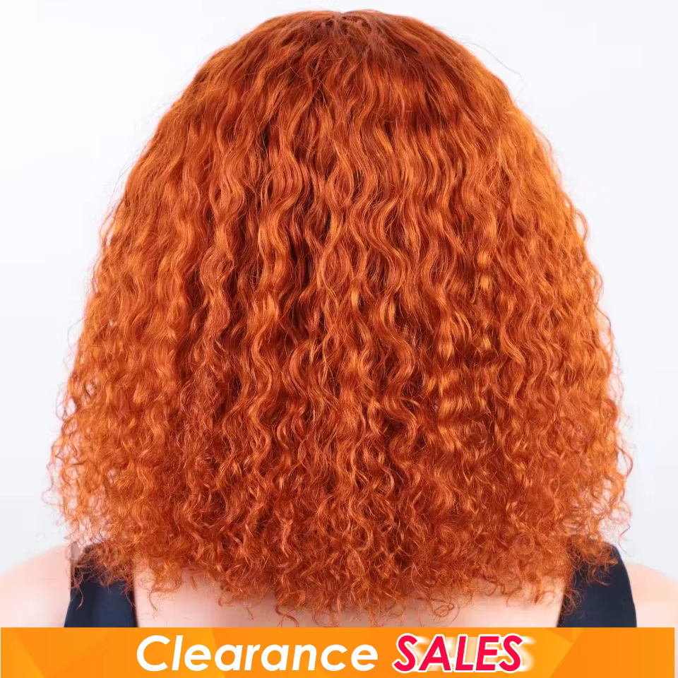 Gingembre Jerry bouclés court Pixie Bob coupe Remy perruques de cheveux humains avec frange miel blond Orange Non