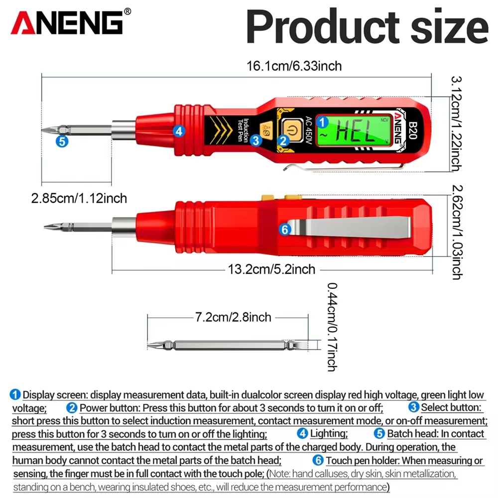 ANENG B20 – stylo testeur de tension, tournevis à Double usage, stylo croisé isolé à Double tête, tournevis, compteur de réparation, outils manuels