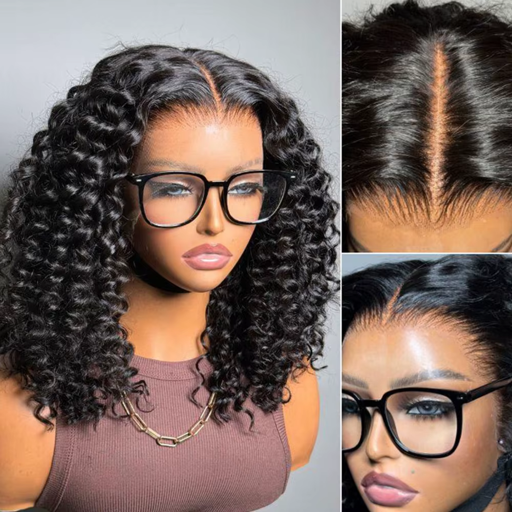 Perruque bouclée profonde sans colle 13X4 facile à porter pour femmes-cheveux humains brésiliens vierges de densité 250%